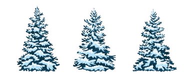 ayarla: Noel ağaçları, izole. karla kaplı Noel ağacı.