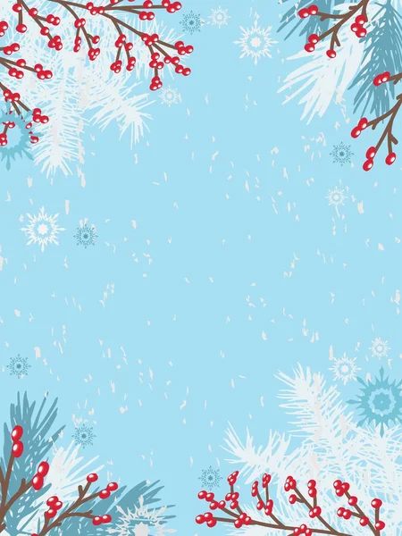 Firs en la nieve. Bayas rojas. Dibujo. Fondo de Navidad. Sn —  Fotos de Stock