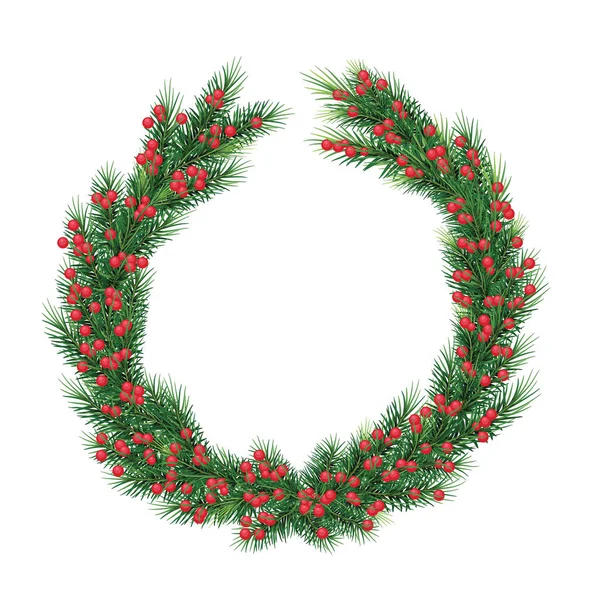Corona de abeto de Navidad grande con bayas rojas. Aislado sobre blanco —  Fotos de Stock