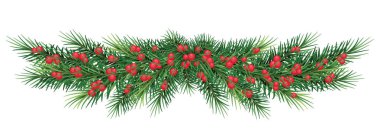  uzun garland Noel ağaç dalları ve kırmızı meyveler. Vektör