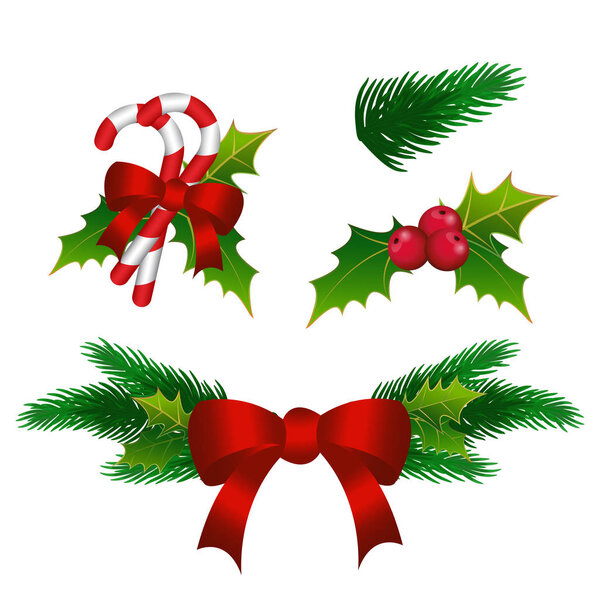 Маленькие рождественские композиции. Изолирована. Набор для праздничного декора
. 