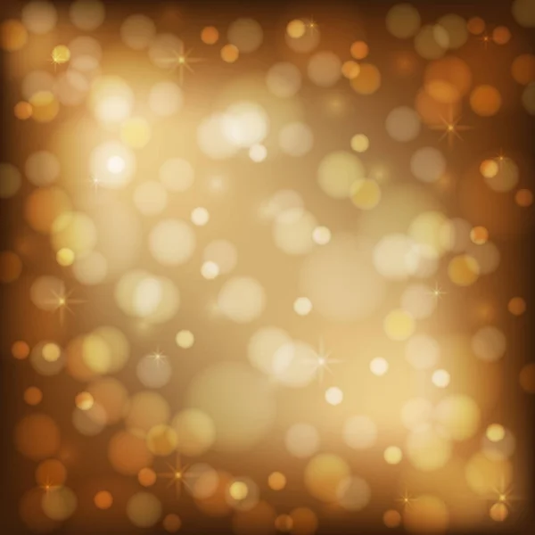 Fundo marrom brilhante com bokeh. Luzes de férias. Pico dourado — Vetor de Stock