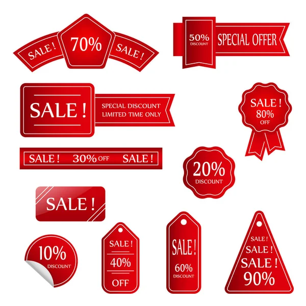 Conjunto de entradas de descuento rojo, etiquetas, sellos, pegatinas, esquinas , — Vector de stock