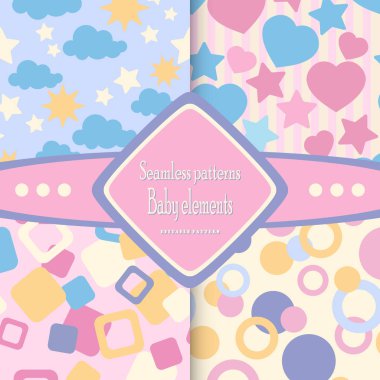 Bir dizi kesintisiz dokular. Pastel renkler. Bebek duvar kağıtları. Vect