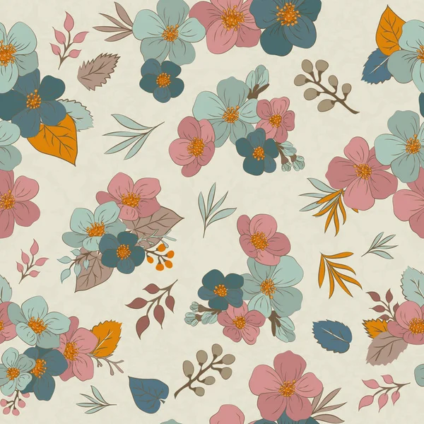 Цветные бесшовные картины - цветы в винтажном стиле, весна, ч — стоковый вектор