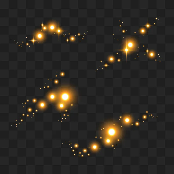 Luces y destellos dorados. Estrella brillante, partículas de sol — Vector de stock