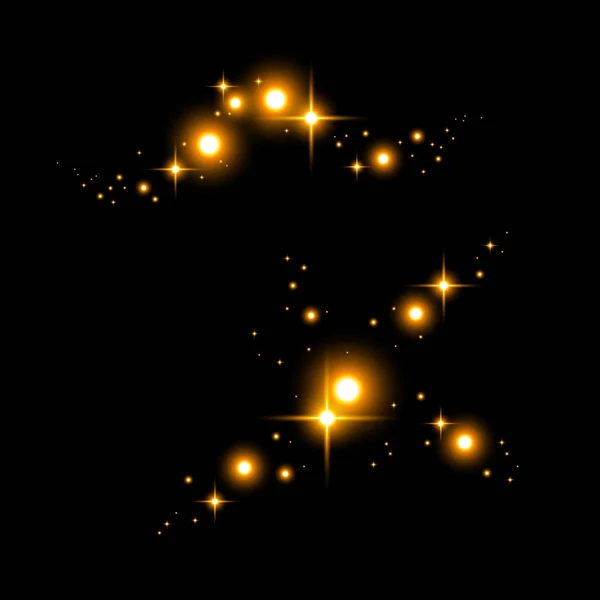 Lichtblitze. Sonnenstrahlen und Sternenlichter. isoliert auf einem schwarzen b — Stockfoto