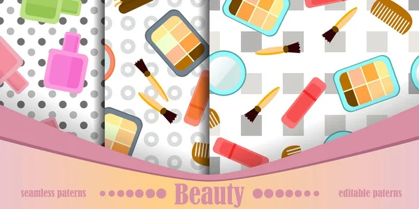 Seamless cosmetics pattern with make up artist objects: lipstick — Stock Vector