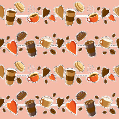 Sorunsuz kahve desen. Farklı su bardağı ve g aromatik kahve