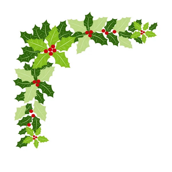 A decoração verde de Ano Novo de ramos azevinho com folhas e b vermelho — Vetor de Stock
