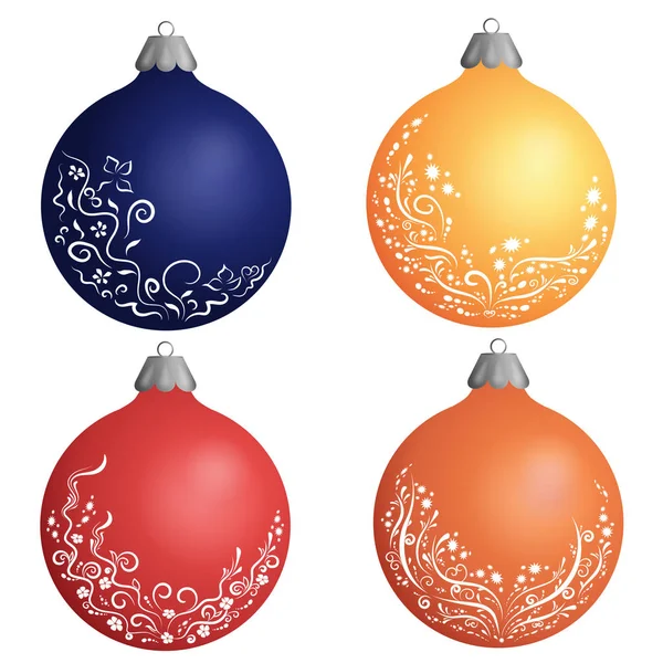 Palline di Natale decorate con motivi di neve in diversi colori — Vettoriale Stock