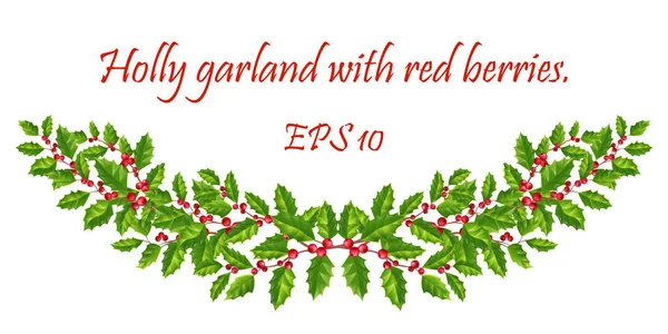 Karácsonyfa ágak, magyal és vörös bogyó. Ünnepi dekoráció — Stock Vector