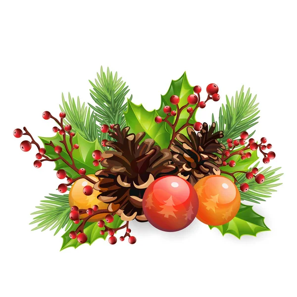Christmas decor/bouquet with pine cones and red berries. for des — Stock Photo, Image