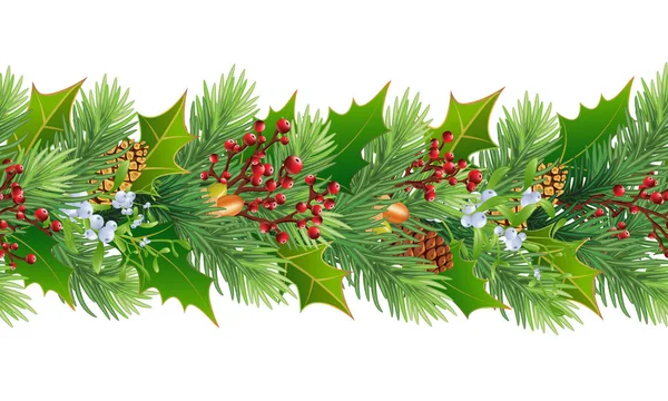 Nahtloser natürlicher Weihnachtsbaumschmuck aus Zapfen, Hopfen, Eicheln — Stockfoto