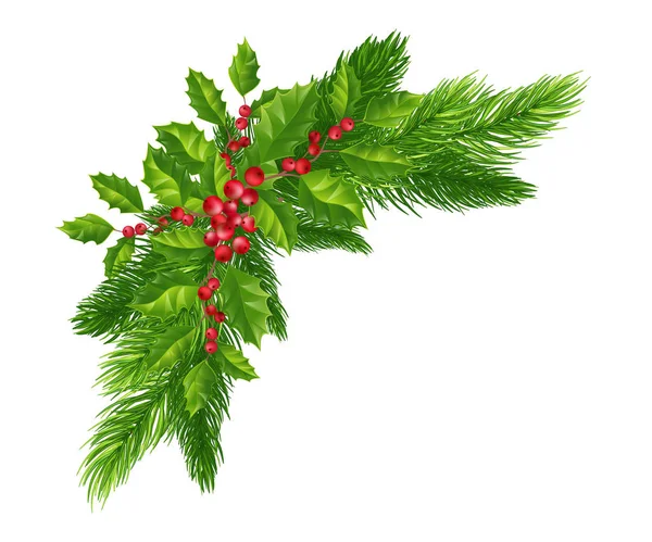 Jul arrangemang av Gran grenar, järnek blad och röda Berr — Stockfoto