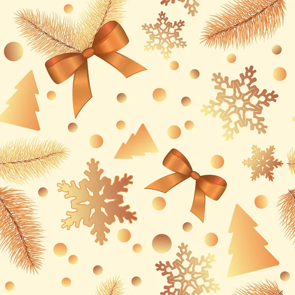 Naadloos patroon met kerstcadeaus, ballen, dennen, strikken, sn — Stockfoto