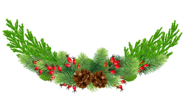 Decoração de Natal conífera verde em um estilo tradicional. Fir b — Vetor de Stock