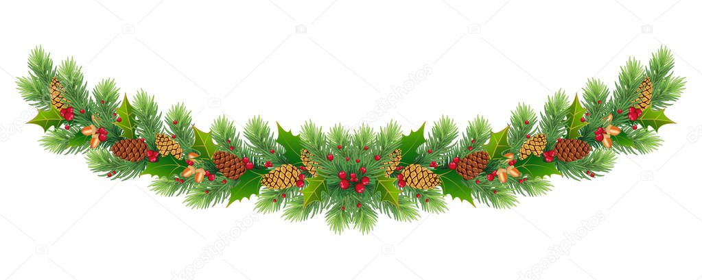 Christmas and Happy New Year border/wreath/garland with fir-tree