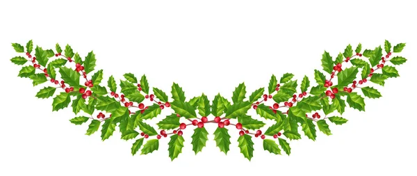 Wreath / garland of holly branches with green leaves and red ber — Stock Photo, Image