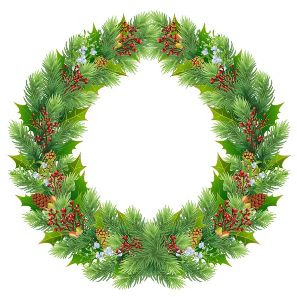 New year greeting card wreath / garland of Christmas tree branch — Stock Photo, Image