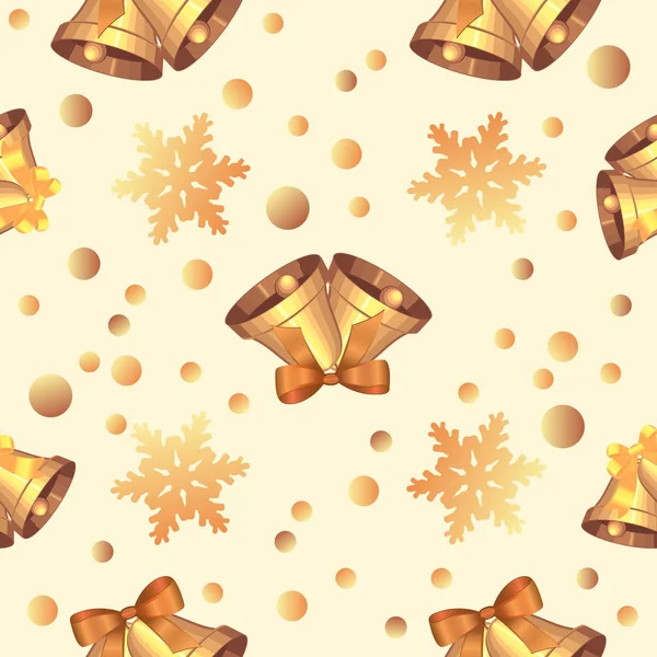 Рождественские золотые колокола, птицы, сосна, луки, снежинки рисунок на — стоковое фото
