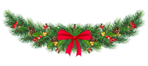 Kerst en gelukkig Nieuwjaar grens van kerstboom takken w — Stockvector