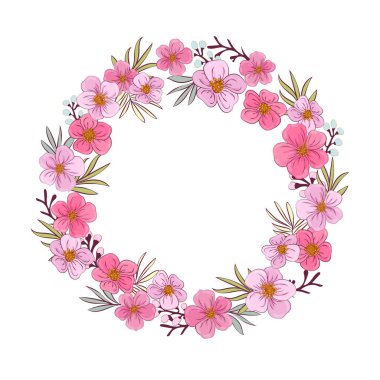 Pembe çiçekler, palmiye dalları, tropik bitki çelenkleri. Egzotik bir şey.