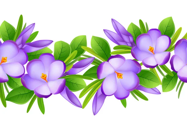 Premières fleurs printanières. Modèle de printemps sans couture de crocus violets — Image vectorielle