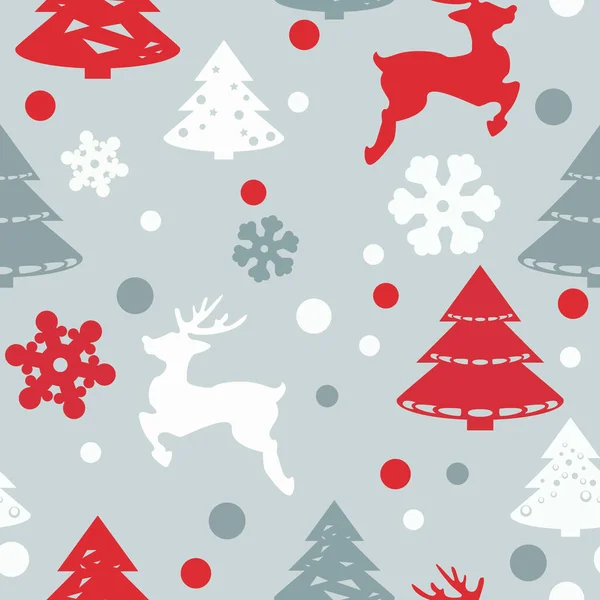 Nahtloser Weihnachtshintergrund Mit Dekorativen Weihnachtsbäumen Hirschen Schneeflocken Eps — Stockvektor