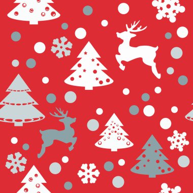 Aydınlık bir arka planda düz bir Noel deseni. Kış arkaplanı bir bayram sembolü, Noel ağacı, geyik ve basılı hediyeler. Kış tatili geçmişi ve Mutlu Noeller Eps 10