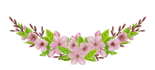 Realistyczne Gałęzie Różowymi Kwiatami Wiosenne Kwiaty Kwitnący Zestaw Sakura Kwiaty — Zdjęcie stockowe