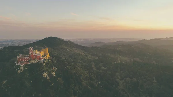 Aerial Panorama Färgglada Palacio Pena Castle Pena National Palace Sintra — Stockfoto