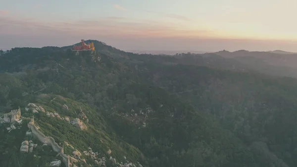 Aerial Panorama Färgglada Palacio Pena Castle Pena National Palace Sintra — Stockfoto