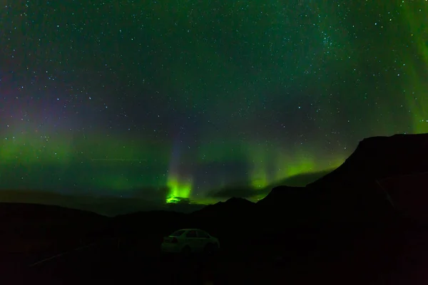 Impressive Green Aurora Borealis Northern Lights Iceland Northern Pole Phenomenon — Stock Photo, Image