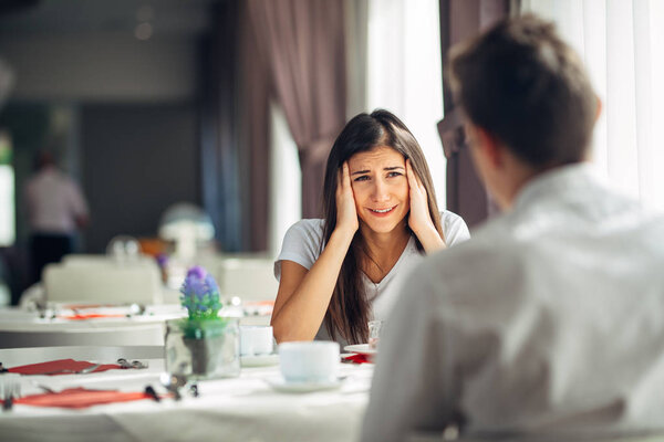 Screaming woman arguing.Judging stressed female having a nervous breakdown.Defending opinion.Fighting for rights.Panic attack.Negative event reaction.Bullying, verbal violence.Accusing, showing anger
