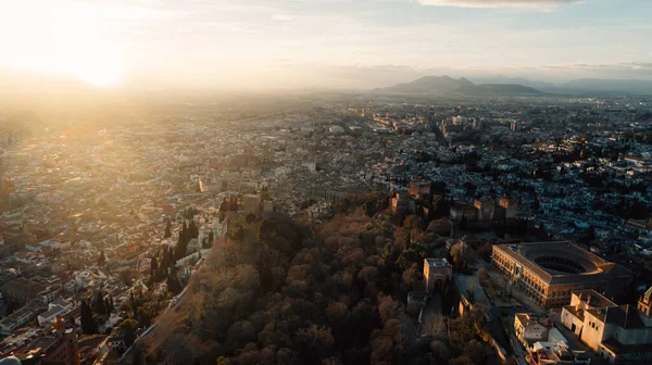 Granada Spain March Alhambra Palace Air View Sunset Famous Spanish — стокове фото