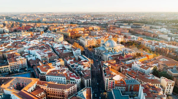 Вид Повітря Мадрид Яскравий Район Латина Заході Сонця Архітектура Пам — стокове фото