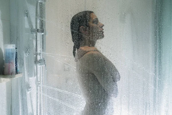 Night Shower Taking Relaxing Massage Shower Self Care Moment Personal — Stock Photo, Image