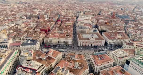 Légi Videó Puerta Del Sol Város Központjában Madrid Spanyolország Látnivalók — Stock videók