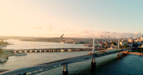 Sunset Aerial 15Th July Martyrs Bridge Formerly Bosphorus Bridge Bosporus — стоковое видео