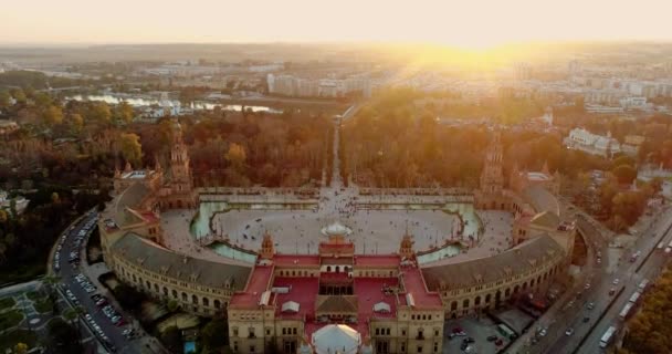 Sonnenuntergang Auf Dem Spanischen Platz Landmark Square Mit Einem Großen — Stockvideo