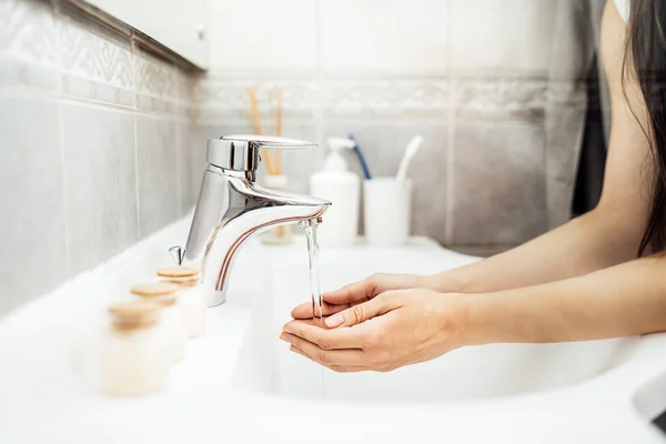 Antiseptic Hand Washing Practice Soap Water Bathroom Decontamination Procedure Personal — стоковое фото