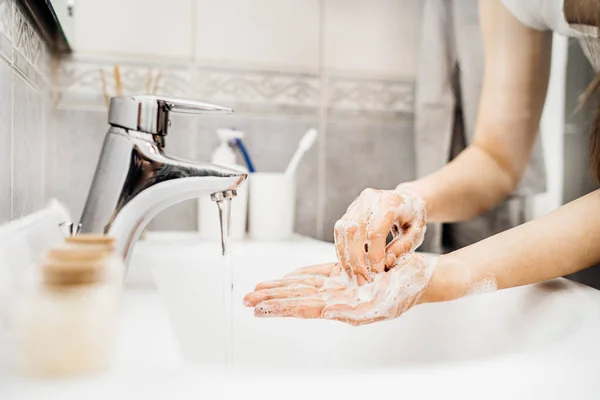 Antiseptic Hand Washing Procedure Soap Water Decontamination Steps Good Hand — Stock Photo, Image