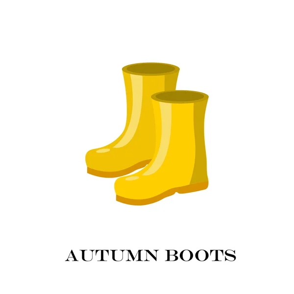 Pair of yellow rubber rain boots. Symbol garden wok or autumn and weather. Vector illustration. — Stock Vector
