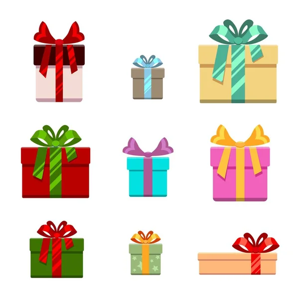 Set de coffret cadeau plat et style dessin animé. pour anniversaire, bonne année noël, illustration vectorielle — Image vectorielle
