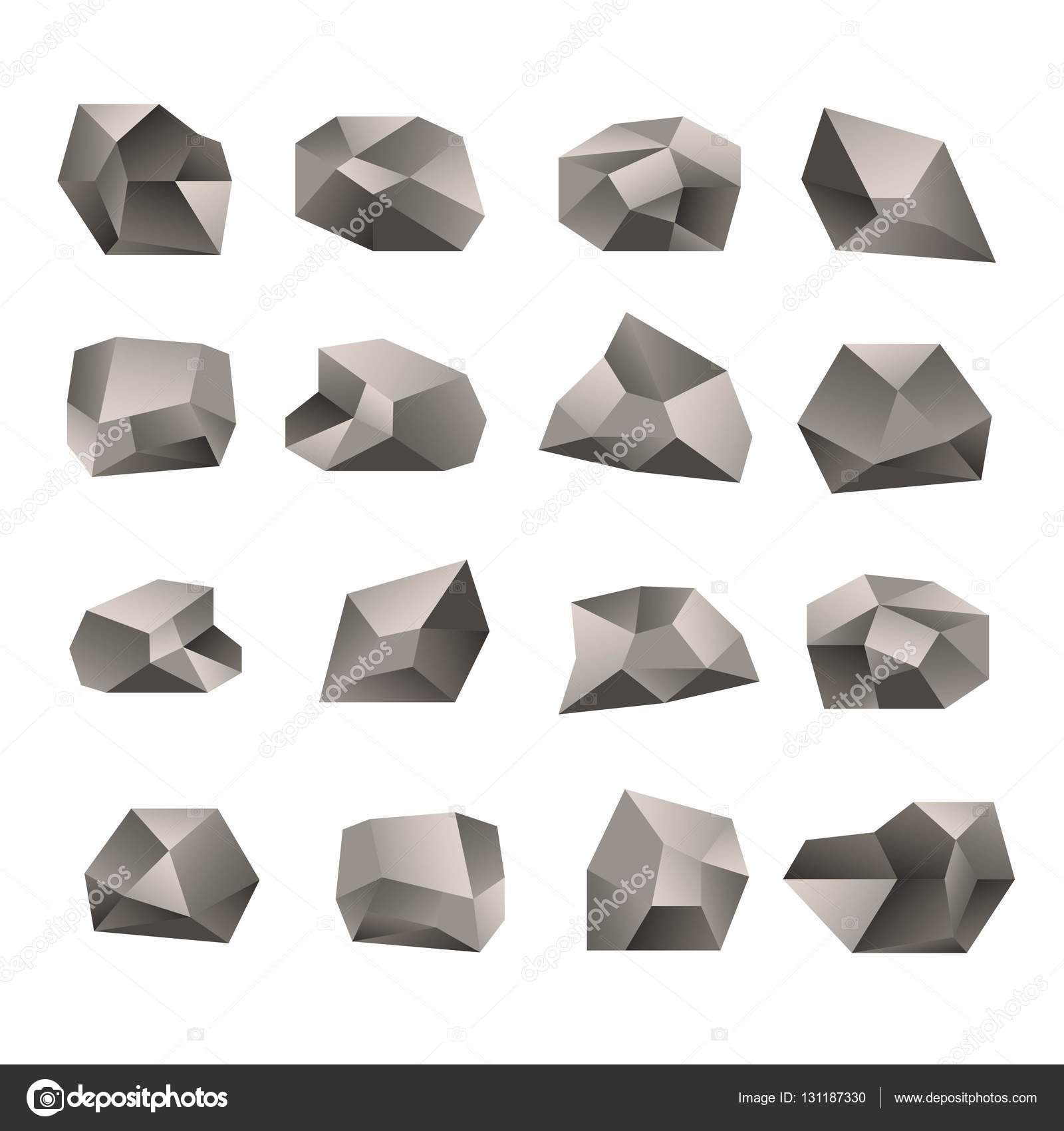 Set of triangular stones illustration on the white background. Polygon ...