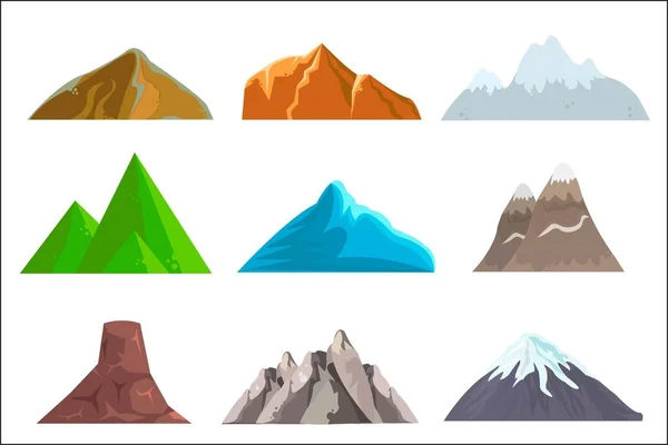 Мультипликационные холмы и горы, векторные изолированные элементы ландшафта для веб или игрового дизайна. Векторная иллюстрация. Белый фон . — стоковый вектор