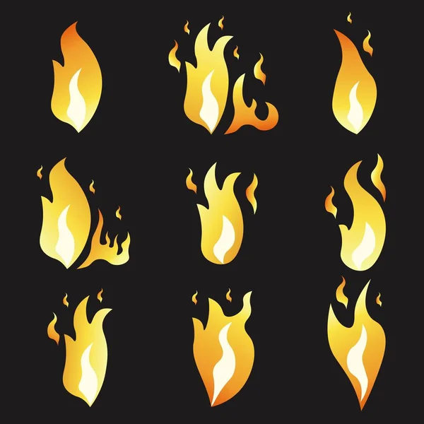 Set di animazione fuoco e illustrazione vari. Stile piatto del fumetto. Cornici esplosive. Vettore. Fondo nero . — Vettoriale Stock