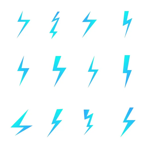 Set of blue lightnings isolated over white background. Cartoon and flat style design elements. Vector illustration — Stock Vector