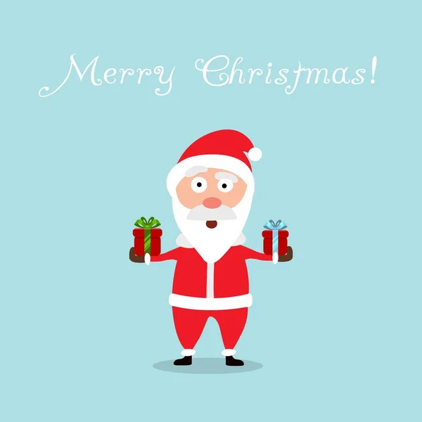 Веселого Christmas.Santa Клаус в Різдво. Різдвяні листівки. Синє небо фону. Векторні ілюстрації. — стоковий вектор